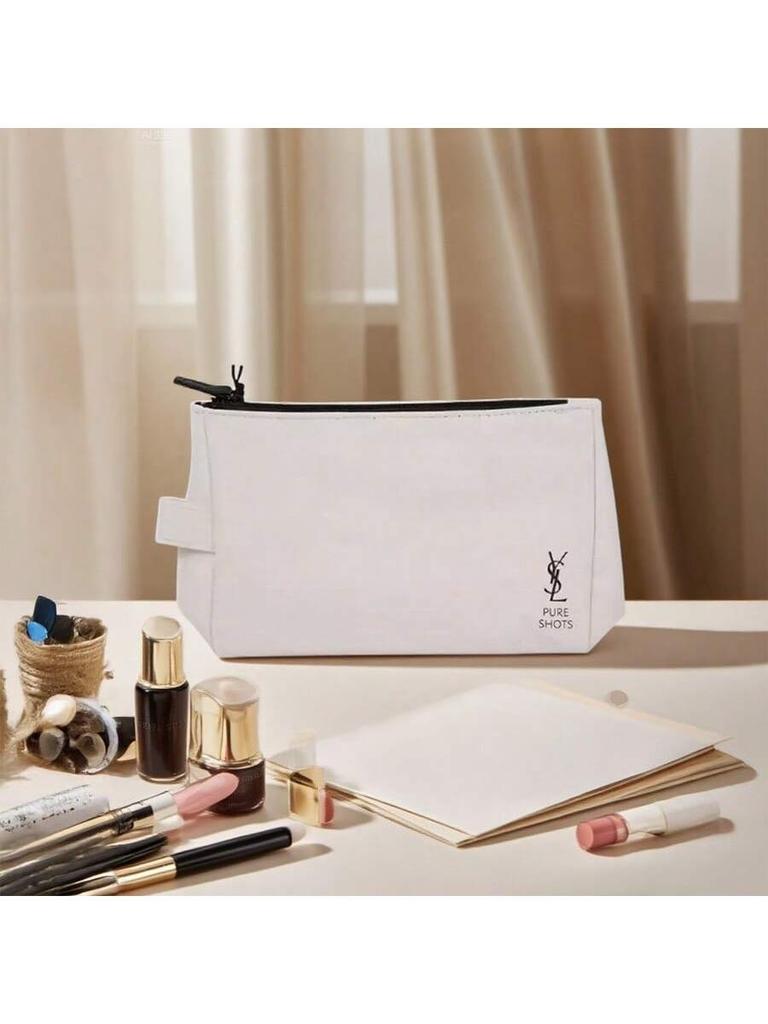 YSL - Women's Makeup Bag Storage Bag, White Leather, Large Capacity, Convenient To Carry, Suitable For Daily Use.A Gift For Friends