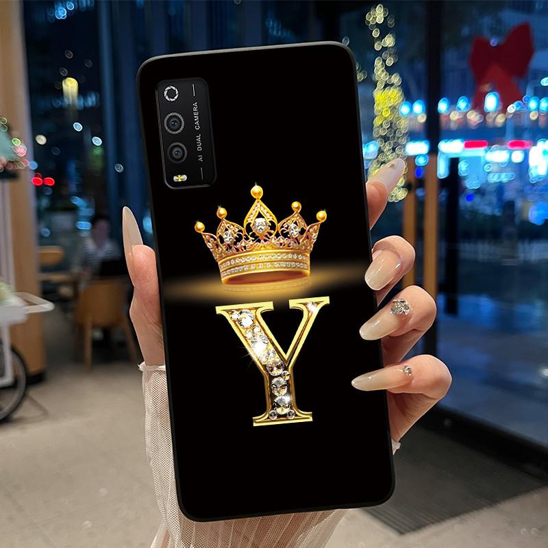 Case For TCL 205 4187D Bumper Black Silicone Shockproof Soft Casing Lucky Exclusive Initial Letter Luxury Crown Pattern Cover