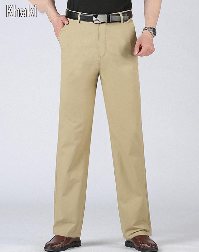 Pantalones de Algodón Rectos Sueltos de Cintura Alta para Hombre de Verano para Personas de Mediana Edad y Mayores