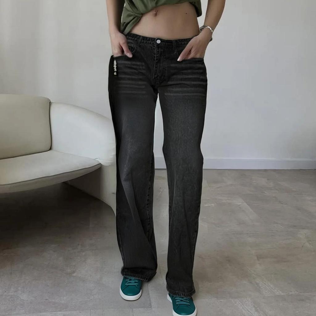 Women's High Waist Washed Women's Jeans Fashionable Versatile Straight Leg Pants