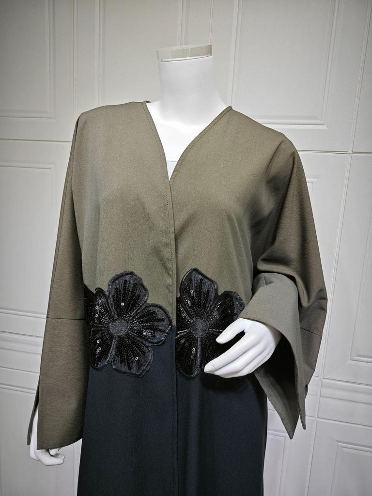 MQ210 Elegant 3D Applique Crinkle Abaya Cardigan for Modest Fashion