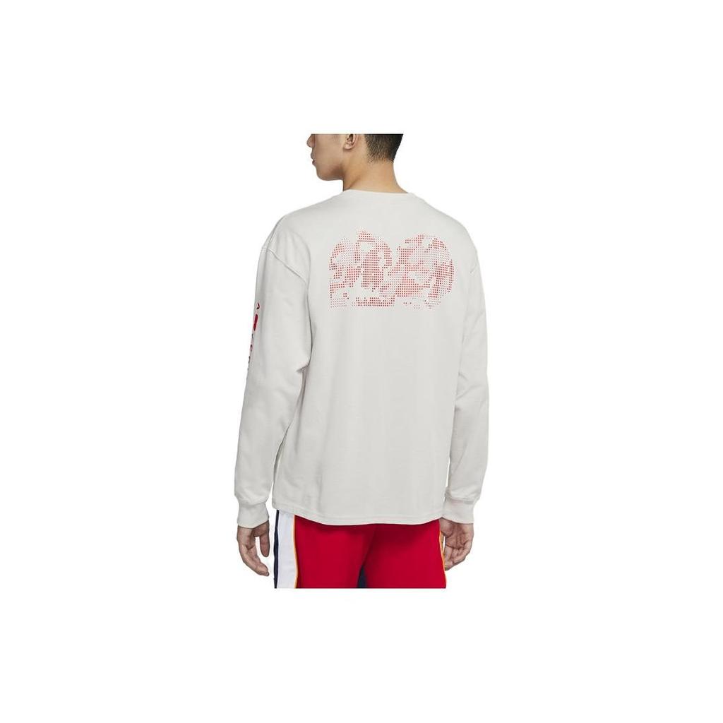 Nike Letter Logo Print Tennis Training Fitness Crew Neck Long Sleeve T-Shirt Men Tops Beige DJ6175