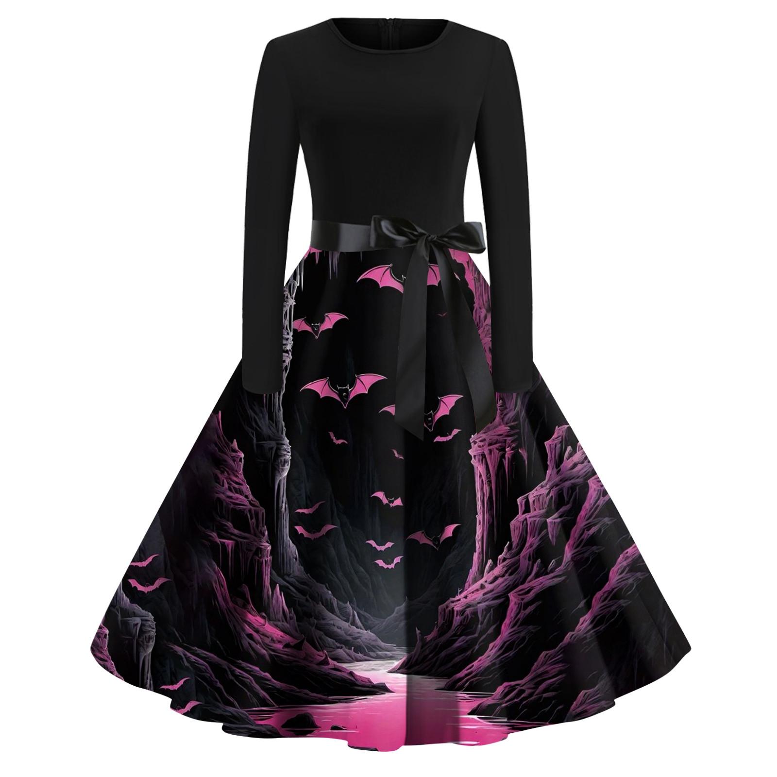 

Женское винтажное платье для выпускного вечера с длинным рукавом и принтом на Хэллоуин для всей семьи L