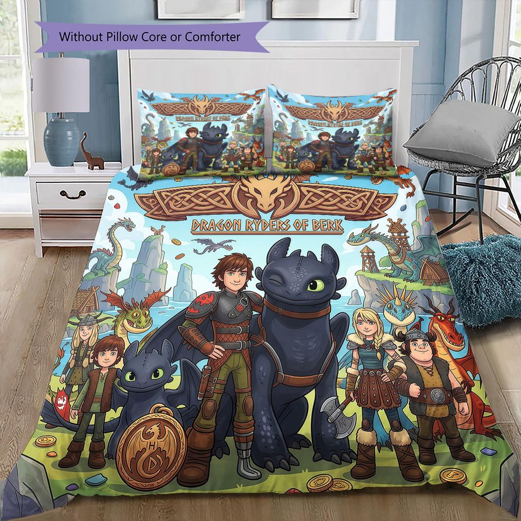 How Train Dragon Pattern Bedding Quilt Set Quilt Cover Pillowcase Home Birthday Gift(1 * duvet cover + 2 * pillowcase, without core)