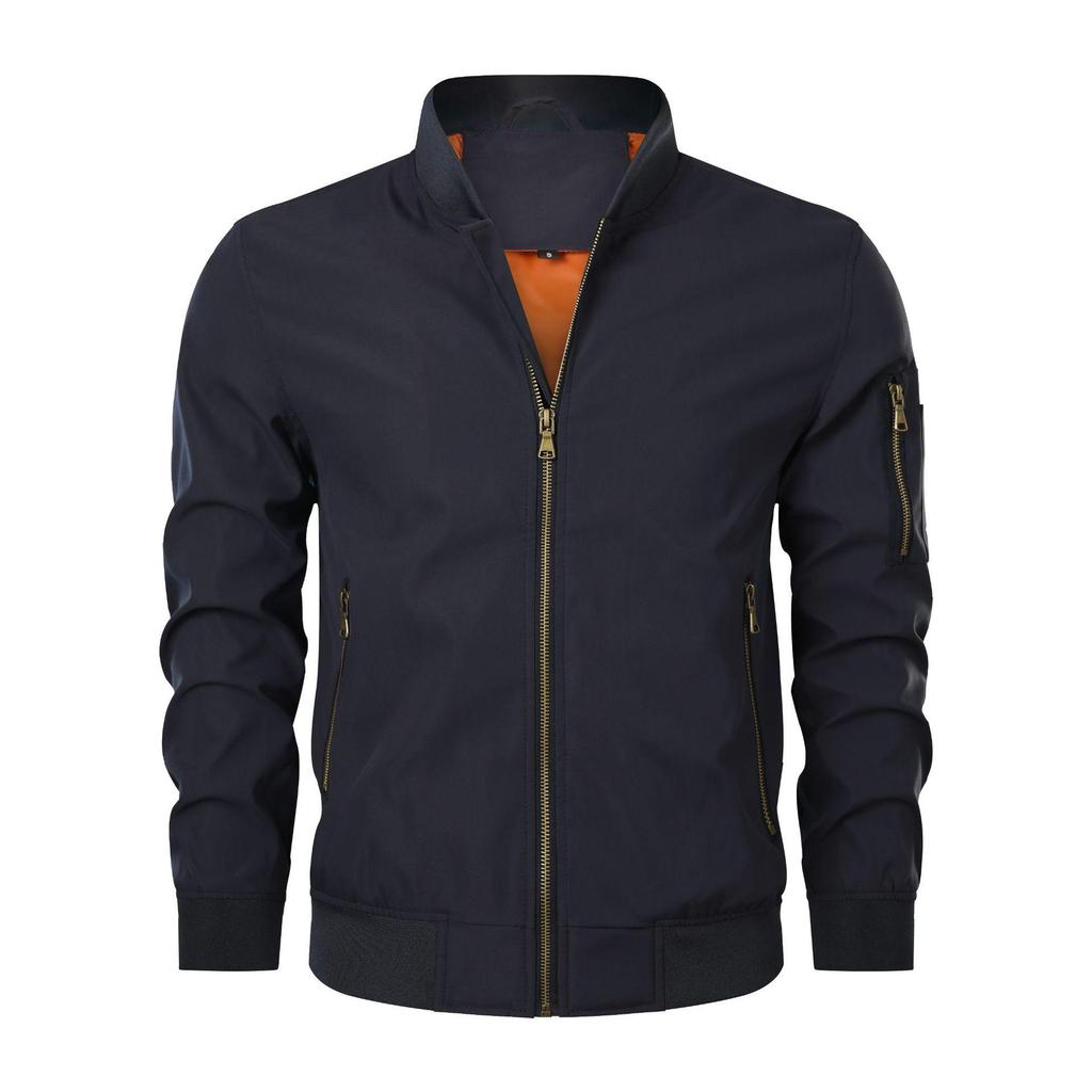 Men's Casual Stand Collar Pilot Jacket: Spring/Autumn Zipper Design, European Fit, Invoicing Available