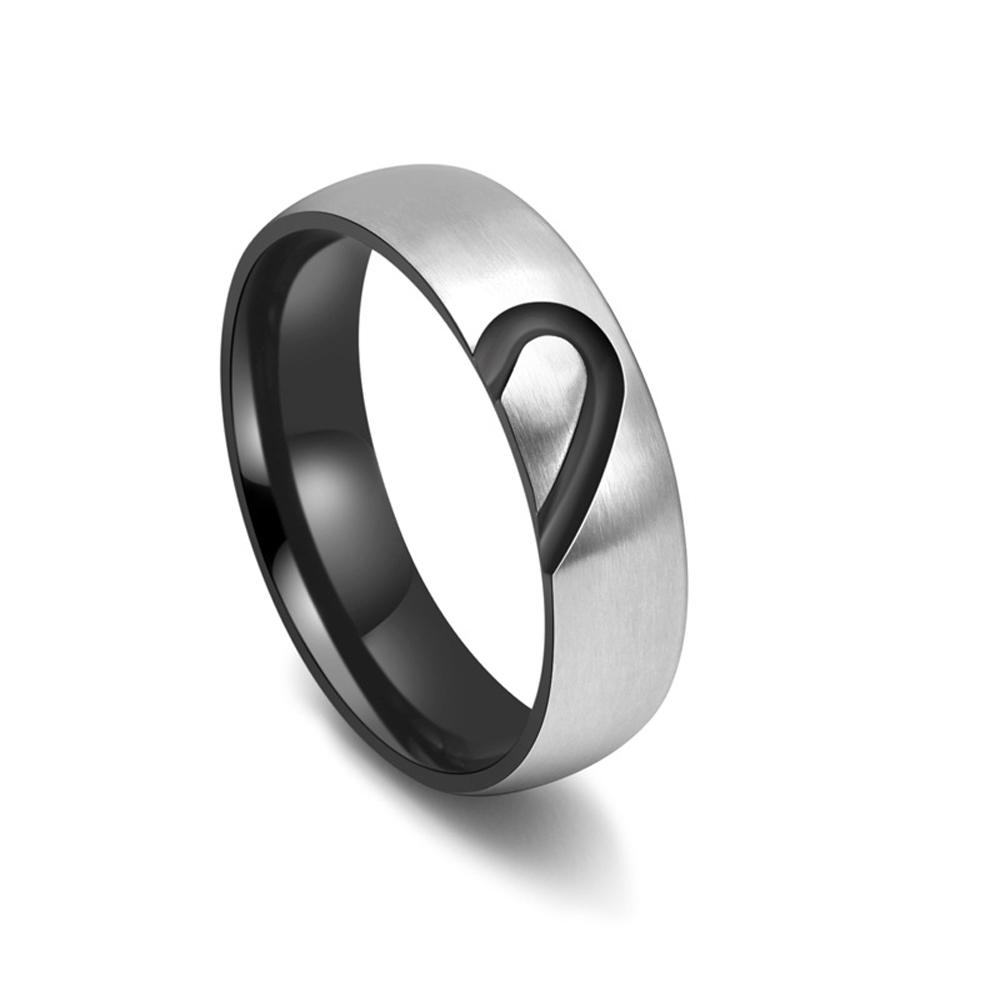 Heart-shaped Couple Rings with Cubic Zirconia Brushed Titanium Steel Matching Love Jewelry Wedding Bands for Him and Her