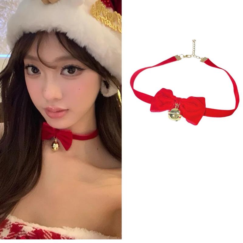 

Christmas White Plush Choker Bowknot Bell Charm Fluffy Choker For Girls Women Party Necklace Fashion Jewelry New Year Gifts A4