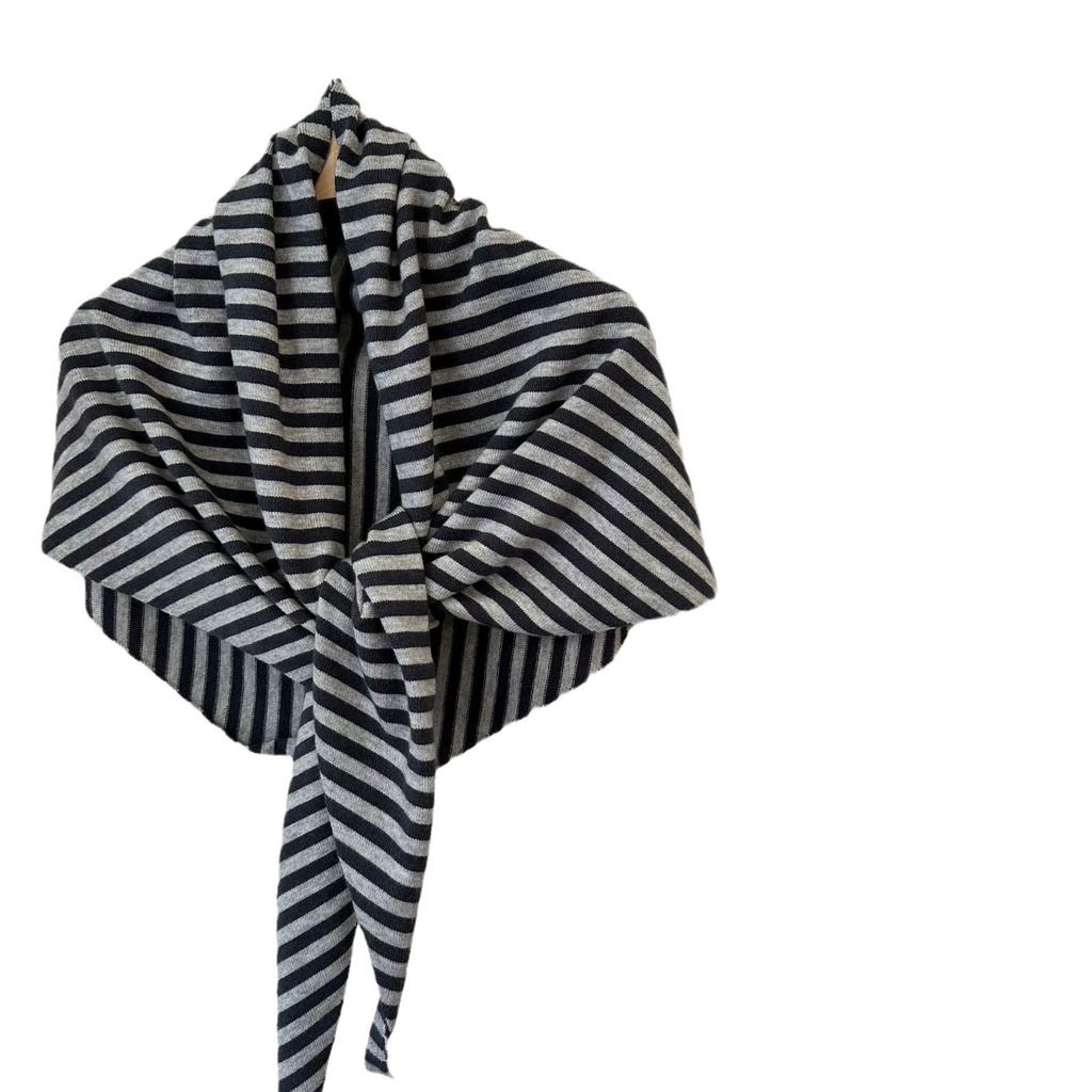 Cross-Border Wool Striped Shawl Enlarged Autumn And Winter Warm Triangle Scarf Knitted Women'S Knotted Shoulder Scarf
