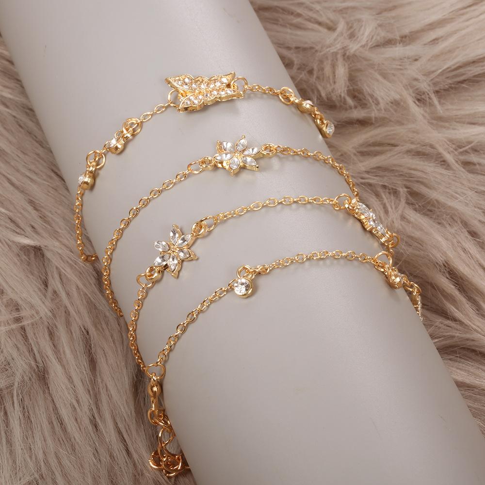 Minimalist Style, Simple Female Personality Butterfly Inlaid With Diamonds, Flower Bracelet 4-Piece Set