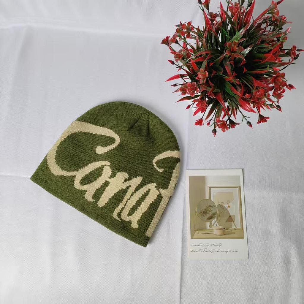 Street Letter Jacquard Knitted Hat Women's Autumn and Winter Windproof and Warm Headgear Showing Face Small Wool Hat
