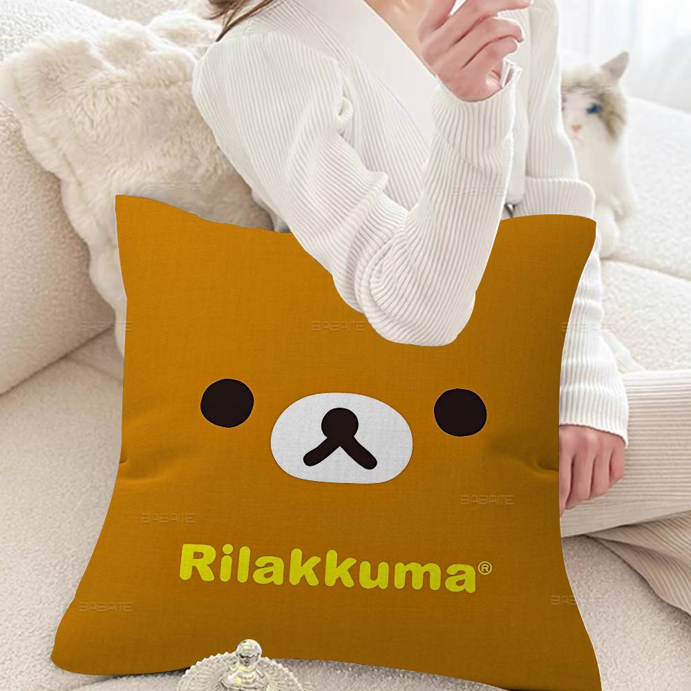 Cute Cartoon Rilakkuma Pillow Covers Cartoon Sofa Decorative Home Doublesided Printing Short Plush Cute Cushion Cover