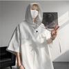 Summer Hooded T Shirt Men Half Sleeve Pullover Streetwear Loose T Shirt Drawstring Men Clothing Fashion
