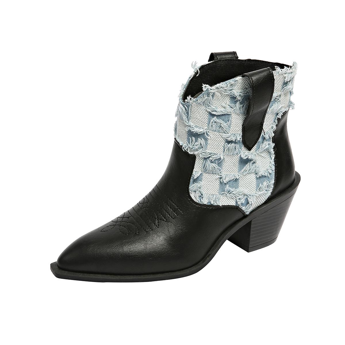 

Мода 2024 года, новые модные высокие каблуки, ковбойские сапоги, короткие ковбойские сапоги, женская зимняя женская обувь 42 светло-синий