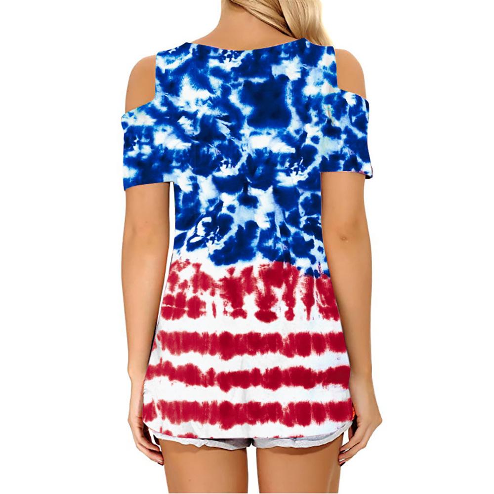 QICED Летний принт с открытыми плечами и коротким рукавом — фото 4