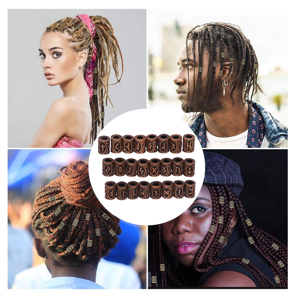 24 PCS Antique Copper Hair Beads Vintage Large Hole Metal Braiding Tube Beads for DIY Jewelry Hair Decoration