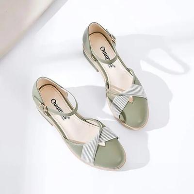 Fashion Round Toe Elegance Lady Sandals British Style Summer Women Square Heel Sandals Casual Med Heel Ankle Strap Shoes