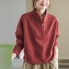 Women Casual Stand Collar Sweatshirts Half Zipper Solid Drop Sleeves Oversize Pullover Zip Up Chic Female Outer Wear Pullover
