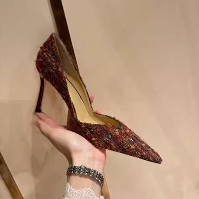 Pointed temperament Xiaoxiang high heels women's 2025 autumn and spring new fashion light mouth thin heels increase height not tired feet single shoes