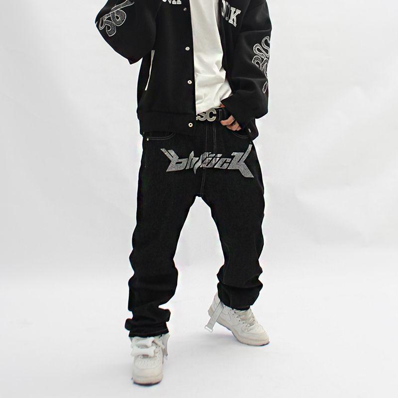 American Street Retro Letter Printing Washed Black Jeans Hip-hop Loose Straight Wide-leg Trousers Ins