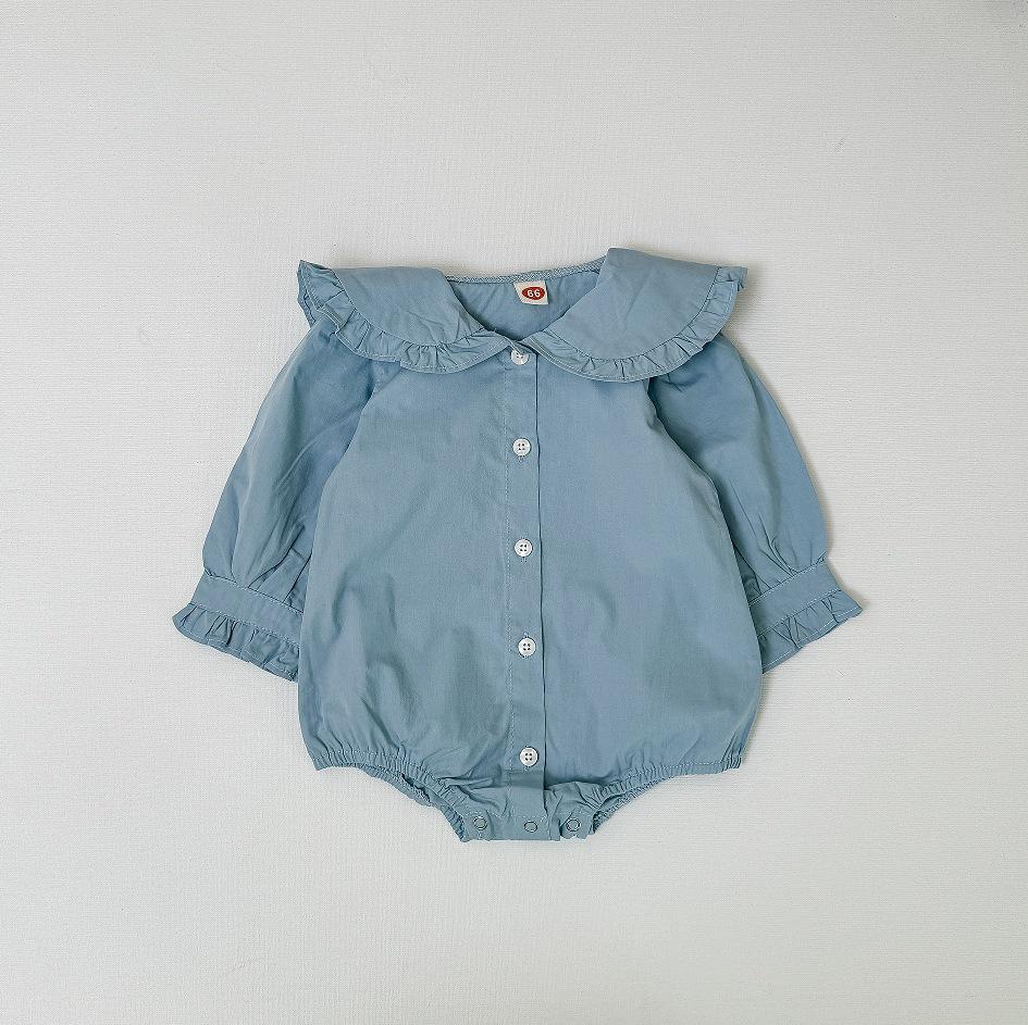 Korean Style Baby Girl Long Sleeve Lace Collar Footed Bodysuit Jumpsuit Romper