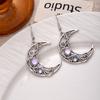 Retro Style Stud Earrings Hollow Design Sense Moon Heavy Industry Moonstone Earrings Women'S Light Luxury Generous Earrings