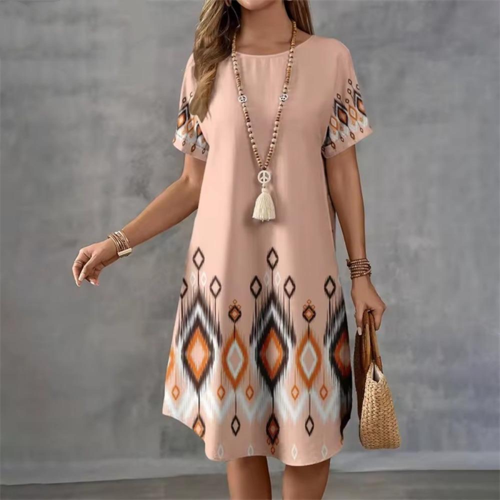 

Модное платье в стиле бохо с круглым вырезом и короткими рукавами в стиле ретро в полоску для женщин L