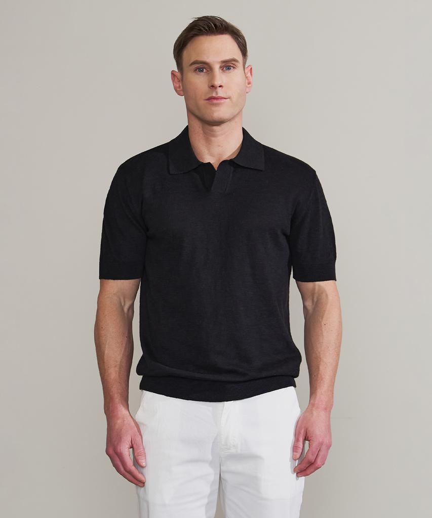 PANICALE Black Johnny Collar Polo Knit