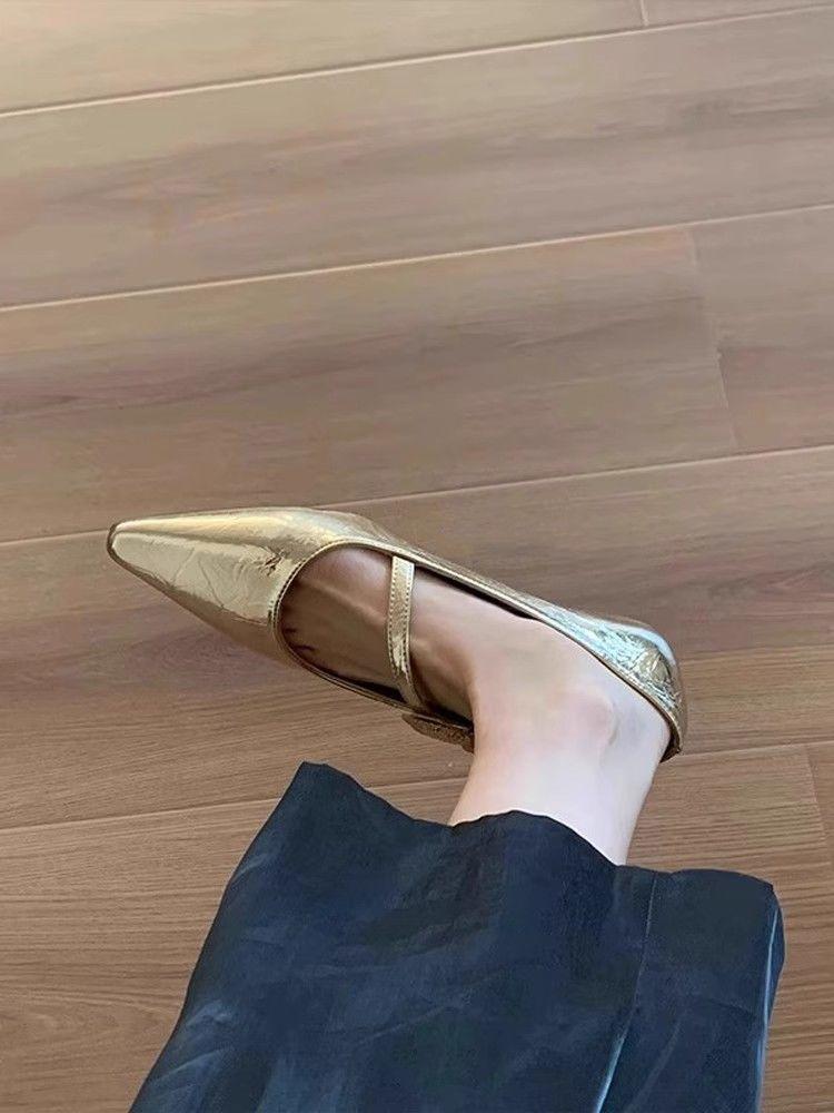 Silberne Mary Jane Schuhe mit niedrigem Absatz Damenschuhe Frühling und Sommer 2025 neue Mode vielseitig Rock Abend Einzelne Schuhe Damen