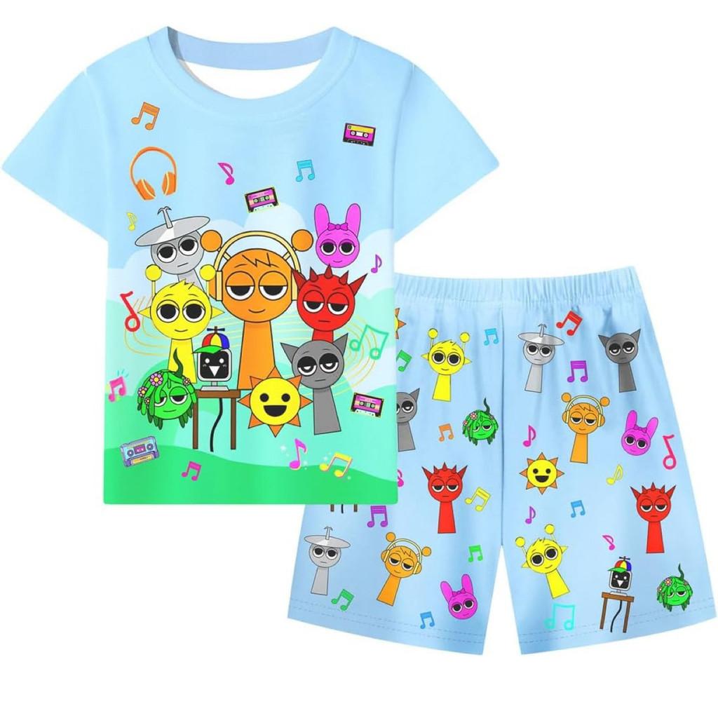 Sprunki Kids Cotton Cartoon Summer Pajama Set For Children Over 8 Years 120cm