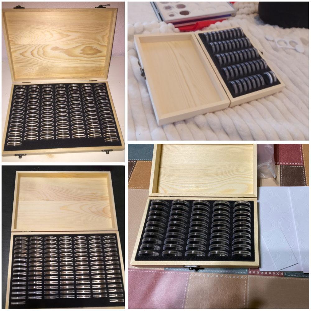 HILIFE Coin Storage Box With Adjustment Pad 20/30/50/100PCS Adjustable Wooden Commemorative Coin Collection Case Holder CapsulesGood product