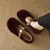 Fashion New Rivet Pearl Sheep Fur One piece Retro Suede Single Shoes Girls Cute Round Head Mary Jane Suede Warm Women's Shoes Size 40