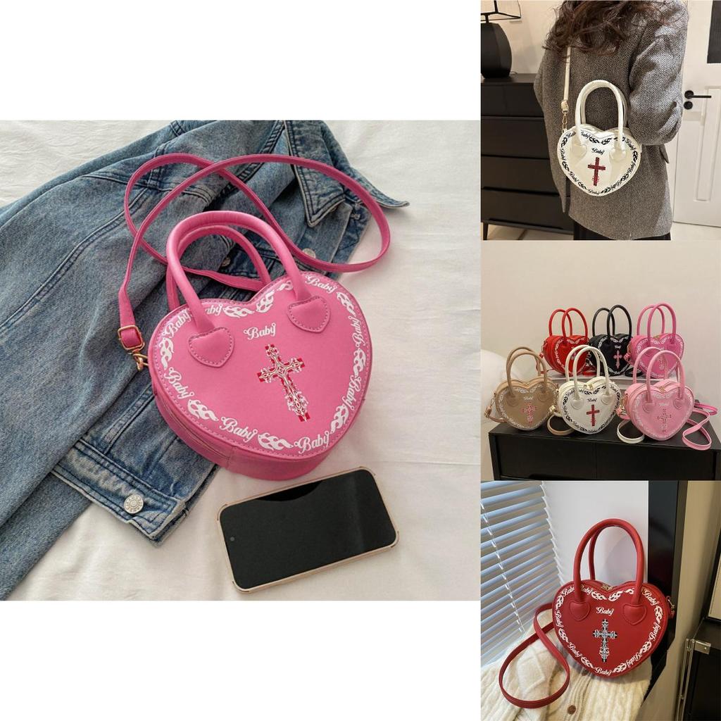 Fashionable Heart-shaped Pu Crossbody Bag For Women With Letter Details