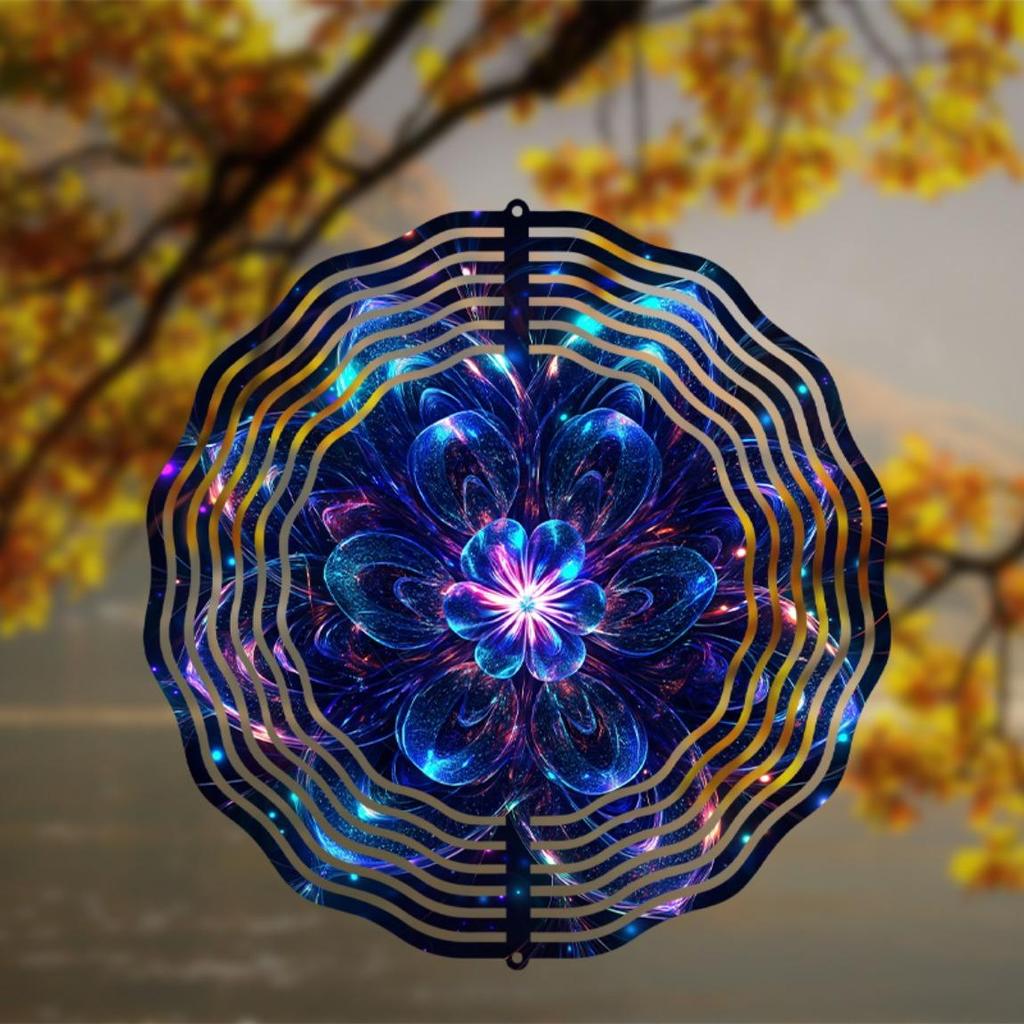 10 Inch Blue Purple Floral Metal Wind Chime 360 Rotating No Electricity Needed for All Seasons Garden Courtyard Home Decor Gift