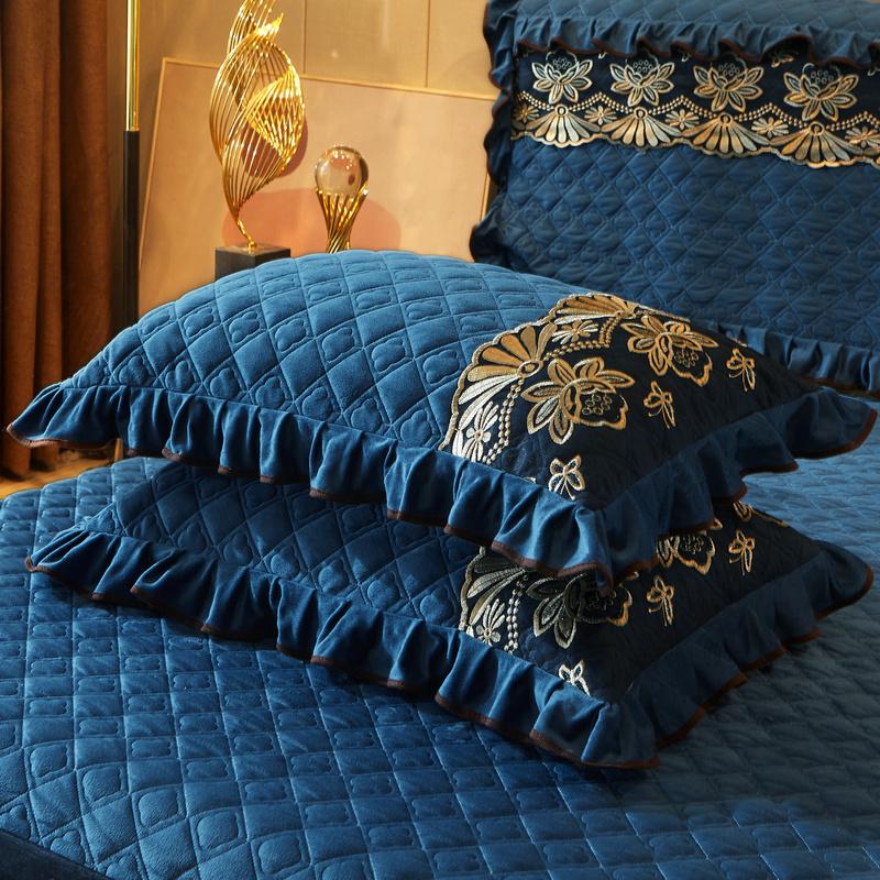 Europäische Luxus-Stickerei verdicken samt gesteppte Tagesdecke Single Queen King Spitze Bett Rock Bettdecke Bettlaken Kissenbezug #/