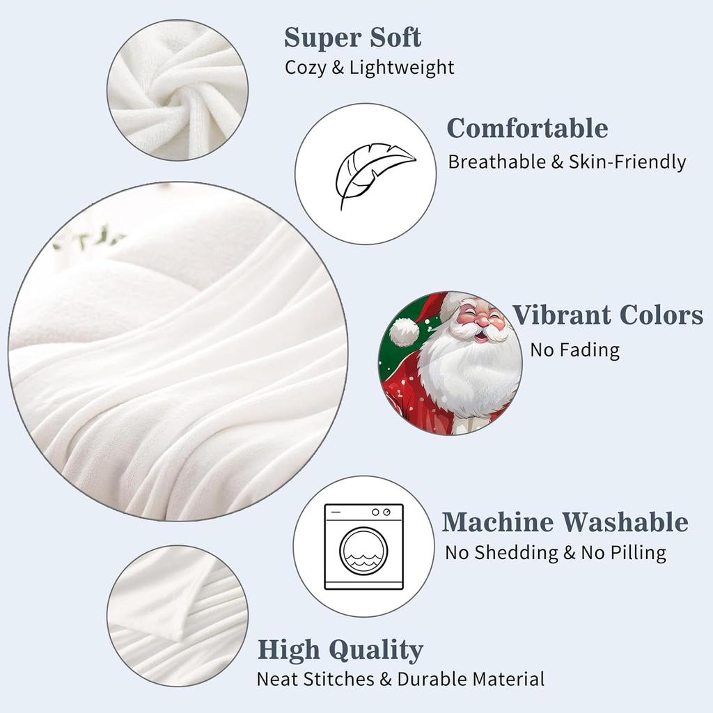 Decorative Large Throw Blanket Green Santa Claus Blanket Xmas Holiday Blanket for Couch Sofa Bed Soft Cozy Lightweight Fuzzy