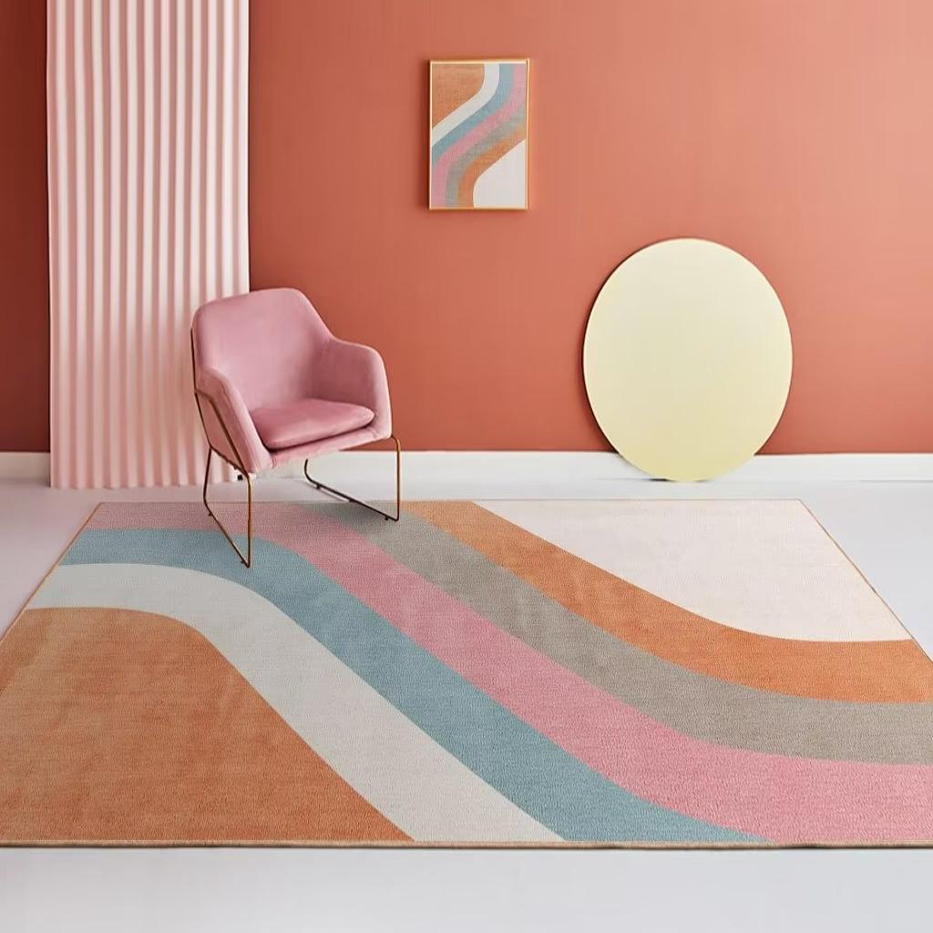 Modern Minimalist Carpets for Living Room Light Luxury Geometric Pink Floor Mat Fluffy Soft Coffee Table Bedroom Rug Non-slip