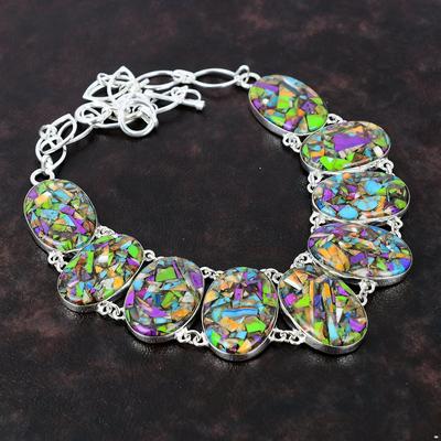Fiesta Kingman Collana turchese Gioielli con pietre preziose Collana in argento sterling 925 Collana a catena regolabile Collana multi turchese in rame