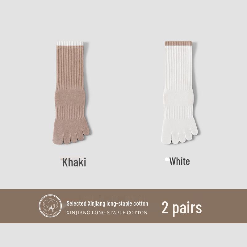 Women's Five-Finger Yoga Socks - Pure Cotton, Odor-Resistant, Sweat-Absorbent, Breathable, Antibacterial, Mid-Calf Toe Socks for Autumn/Winter.