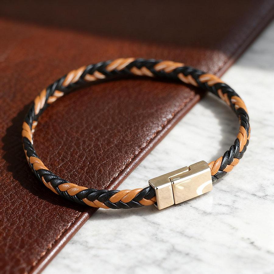 Charm Läderarmband för Män Klass A Magnetiskt Spänne Handgjord Flätad Wrap Punkarmband Coolt Cykling Homme Mångsidiga Accessoarer