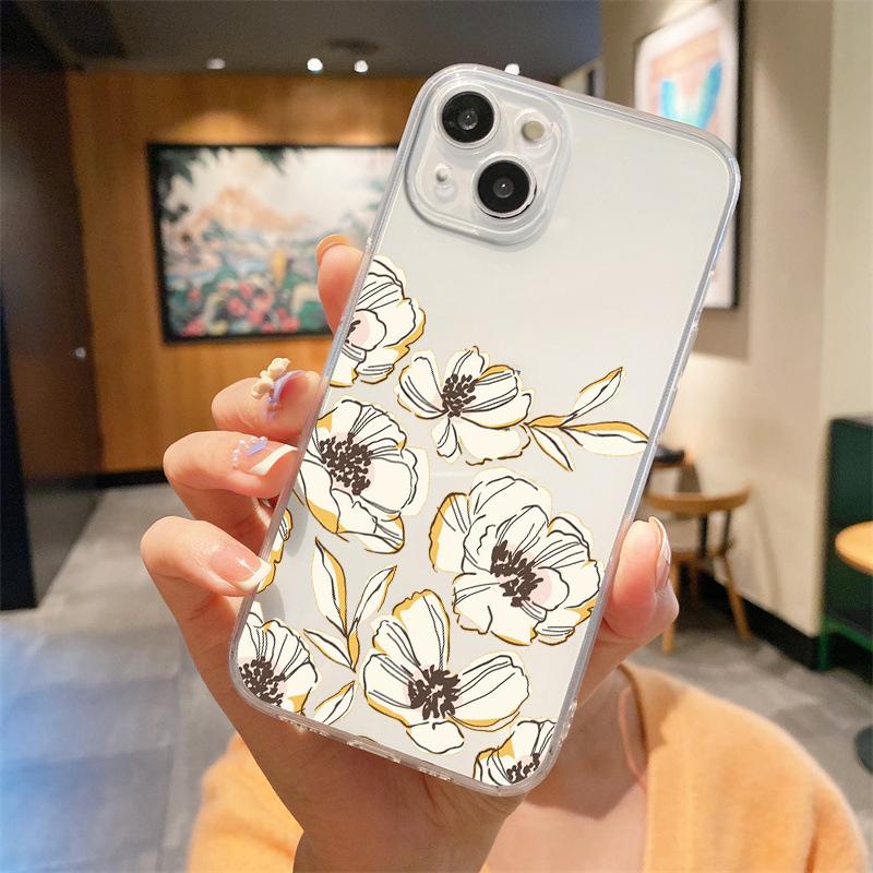 For iPhone 15 16 14 13 12 11 Pro Max XS X XR SE 7 8 Plus Soft Silicone Clear Cover Flower Luxury Phone Case