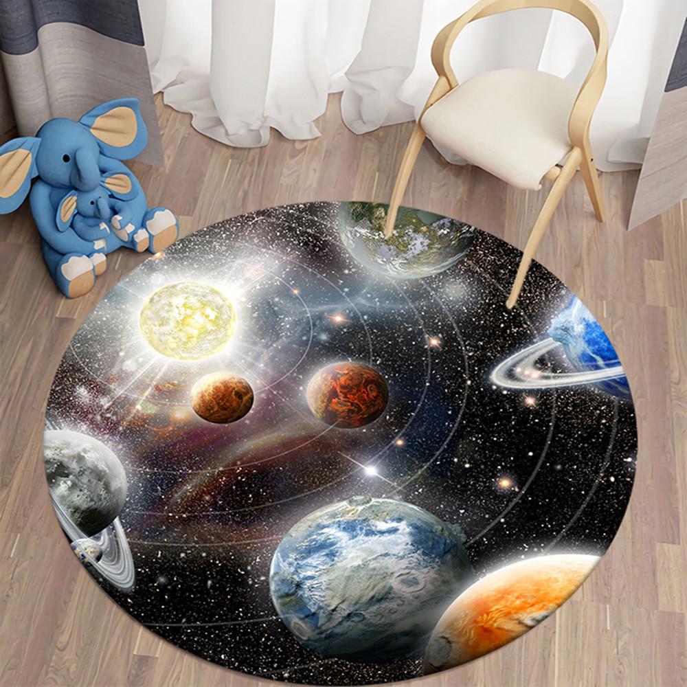 Round Galaxy Space Rug Kids Room Play Area Rug Soft Kids Bedroom Game Mat Cozy Home Rug