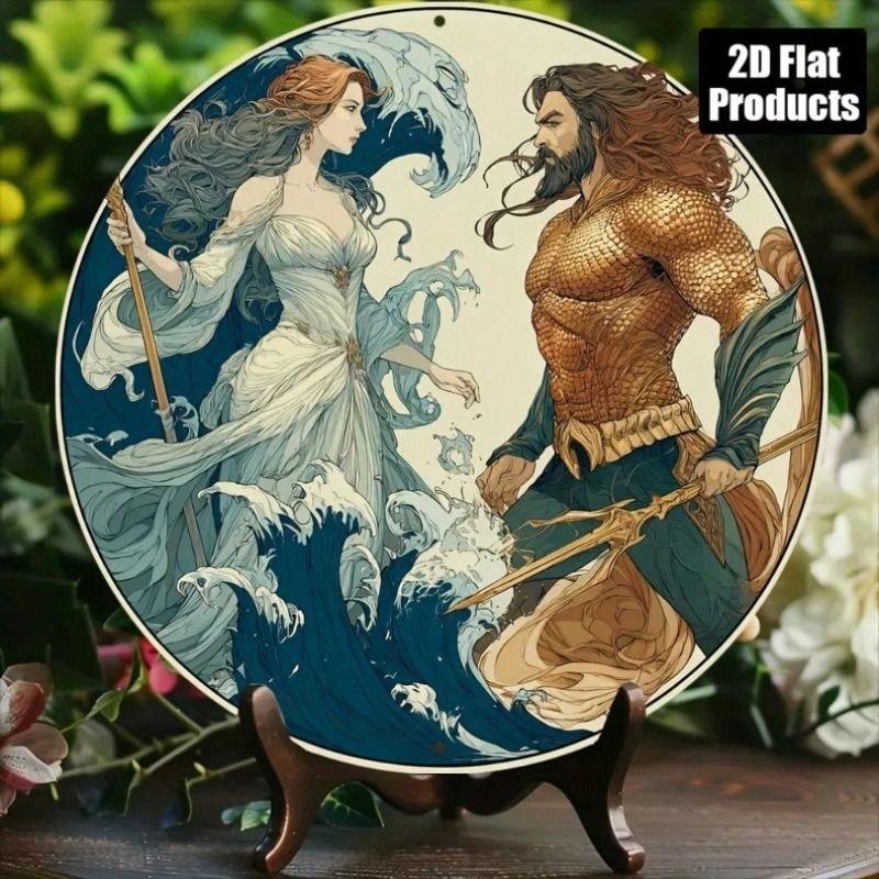 Metal Wall Art Retro Couple Vintage Kitchen Decor Round 8x8 Inch