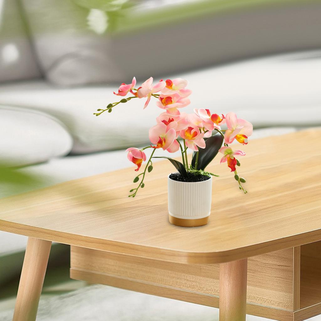 Artificial Flower in Pot Flower Arrangement Faux Phalaenopsis Orchid for Kitchen New Year Bedroom Housewarming Living Room