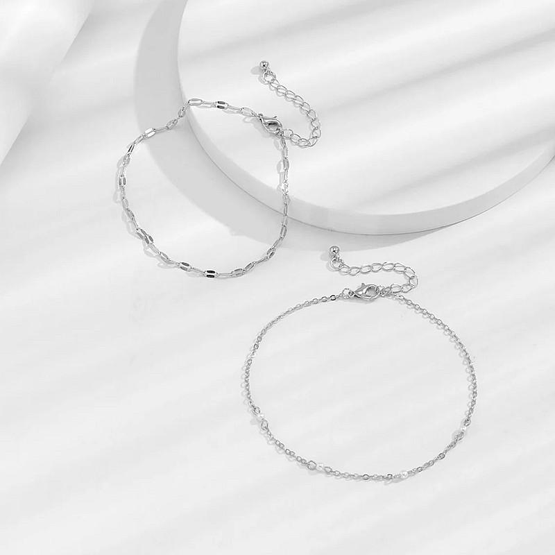 

Fashion geometric versatile temperament imitation pearl foot decoration women, double simple lip chain anklet срібний