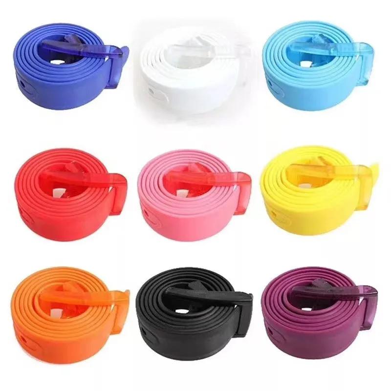 Plain Candy Colors Silicone Rubber Leather Wavy Shape Belt Plastic Buckle Cute Without Metal Belts for Men and Women Waistband