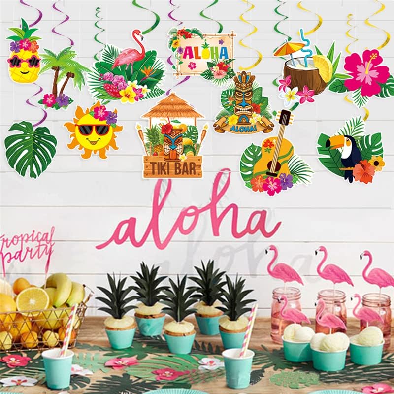 30pcs Luau Party Decorations Hawaiian Decorations Tiki Decorations Tropical Party Decorations Luau Hanging Swirls Aloha Party Decorations, Flower