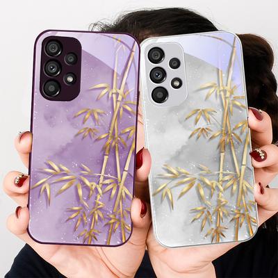 Gyllene Bambu Svart För Samsung Galaxy S23 U Ltra 24 Plus S20 21 FE S25 Ultra A70 A72 73 51 52 53 Härdat Glas Telefonfodral