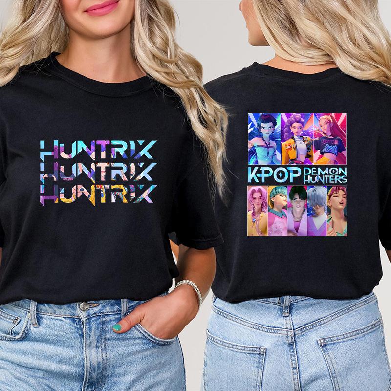 Fashion Korean Short Sleeved T-shirt for Women Clothes Short Sleeved Tees Kpop Demon Hunter HuntrX Oversized Top Y2K Clothing