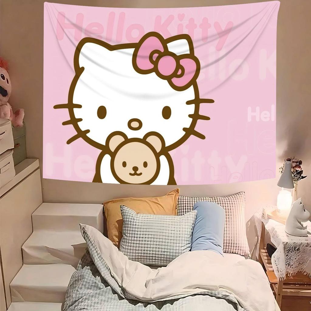 Hello Kitty Tapestry Cartoon Design High Quality Multi Size Flat Print for Home Wall Decor Gift