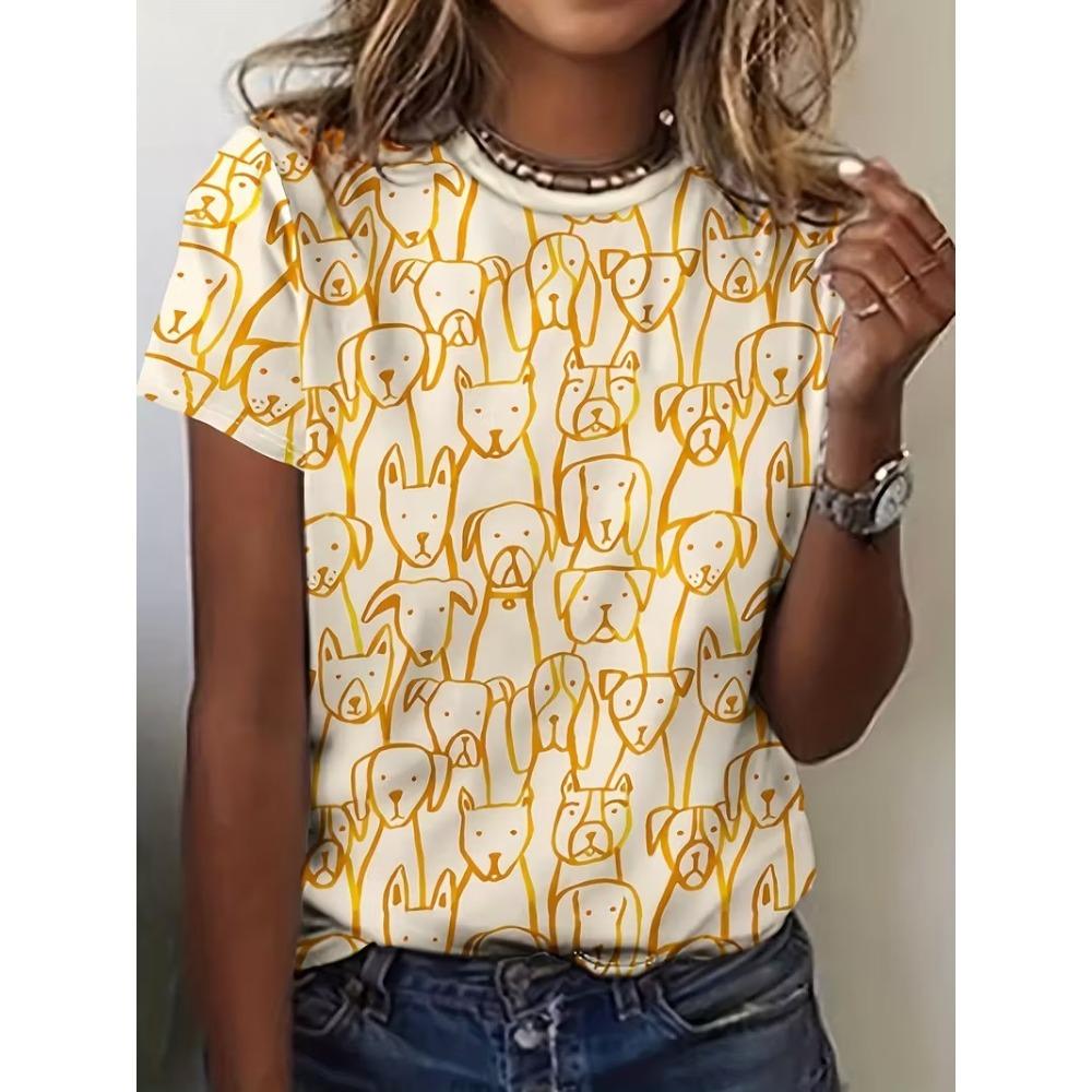 New Women's Kawaii Animal Pattern Printed T-shirt Casual Short-sleeved Round Neck T-shirt Cat Goat Anime Tops Clothing